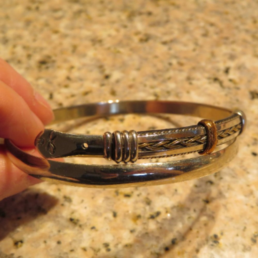 VINTAGE Snake Viper BRACELET Leather & Silver Tone Metal 8.5", 21.6 cm (74J)